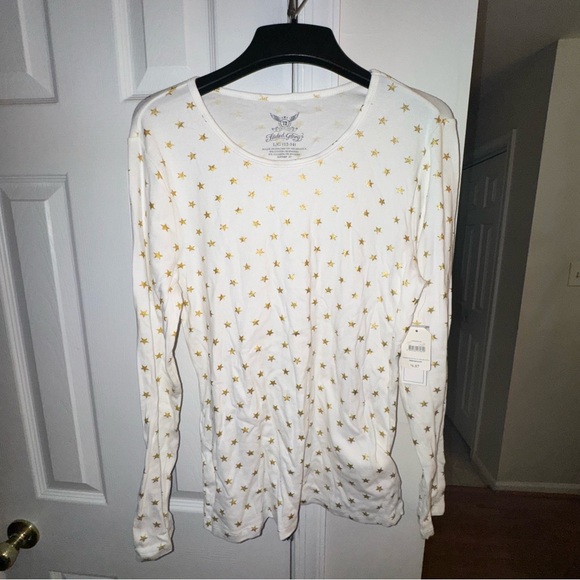 Faded Glory Women's LG 12-14 White Gold Star Print Long Sleeve T-Shirt Top NWT - Picture 8 of 14